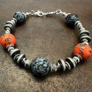 Elegant Silver and Orange Beaded Bracelet